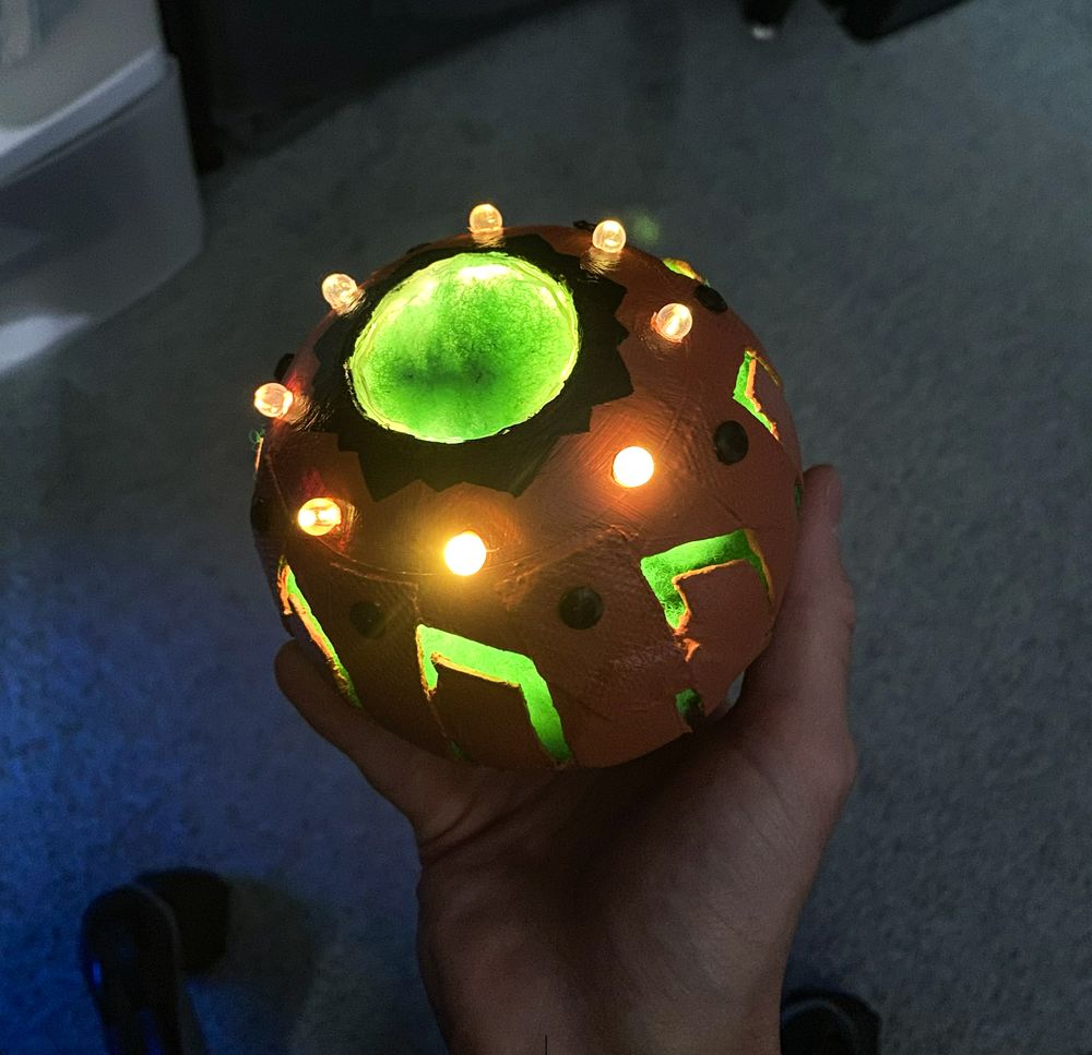 Green Goblin Inspired Pumpkin Bomb Nightlight — after photo