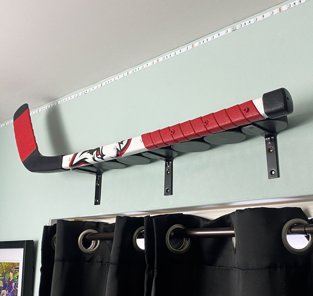 Sabres Inspired Hockey Stick Wall Shelf — after photo